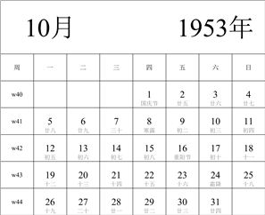 日历表1953年